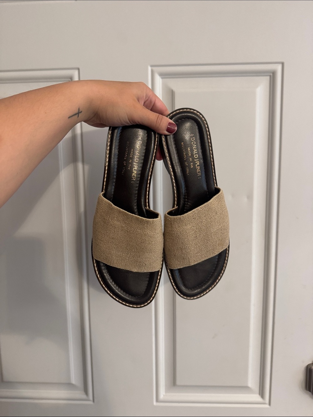 Donald J. Pliner Tan Fabric Slide Mules